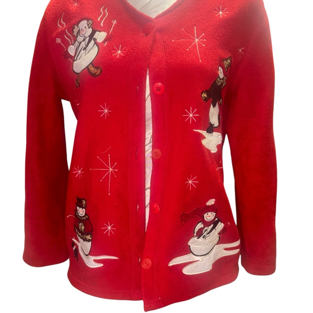 Fashion Bug Y2K Red Button Down Cardigan with Snowman